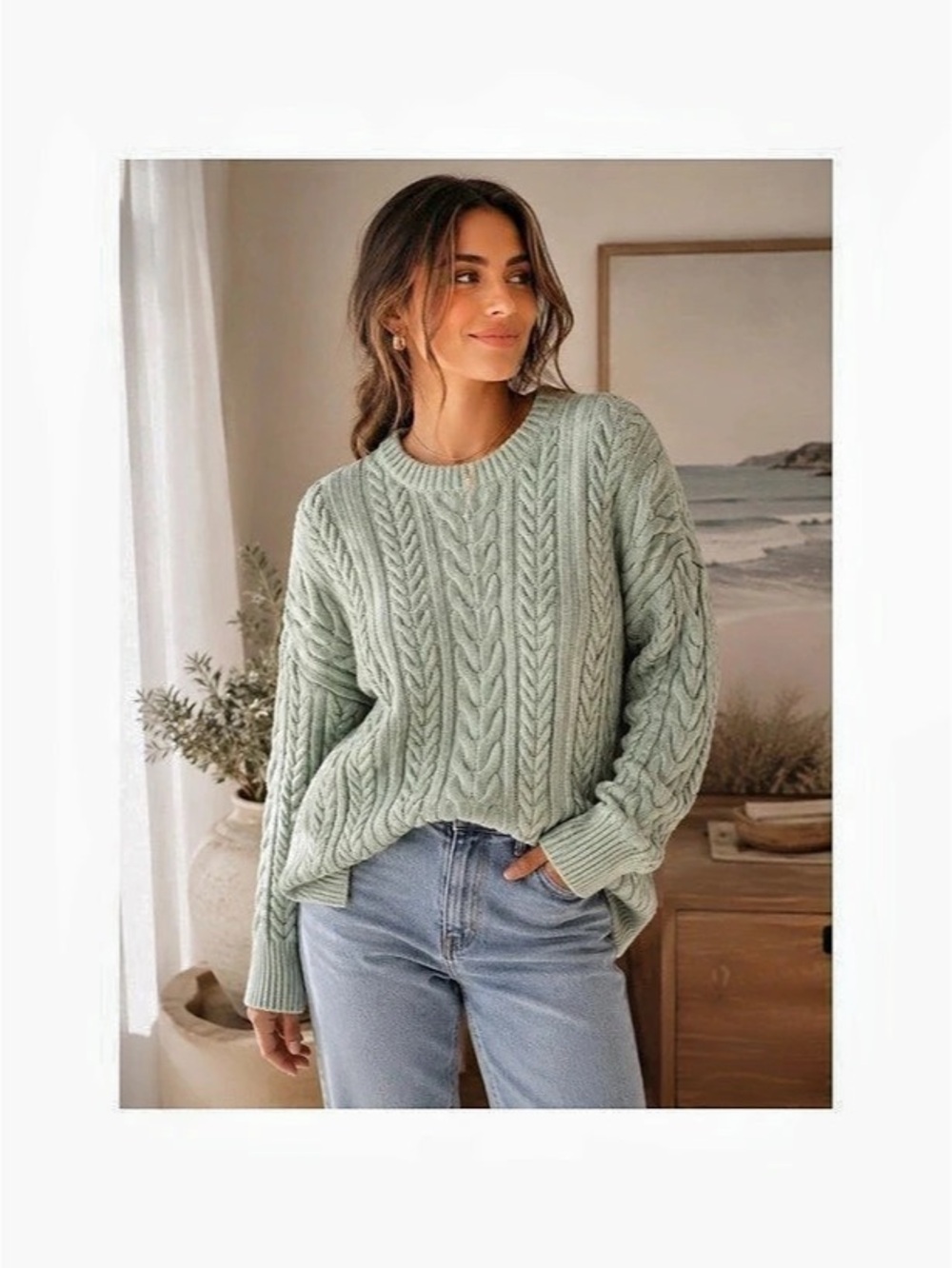philosophy Cable Knit Sweater in Green Size Small